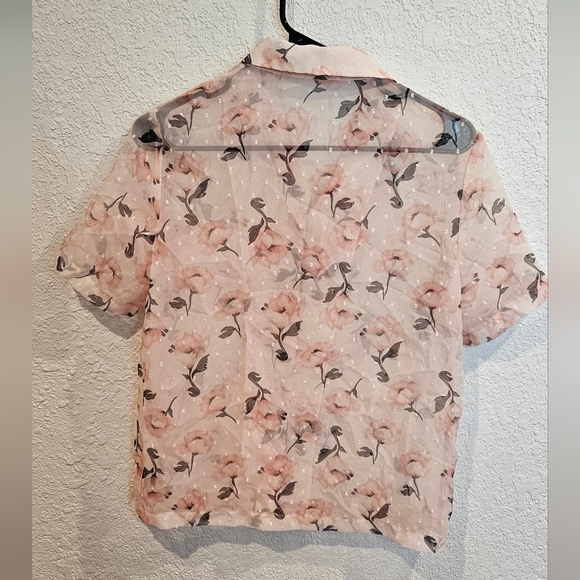 Dazy sheer pink floral button down top size Medium - Picture 5 of 9